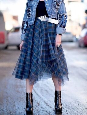 Kate HEWKO Blue Plaid Asymmetrical Women's Skirt